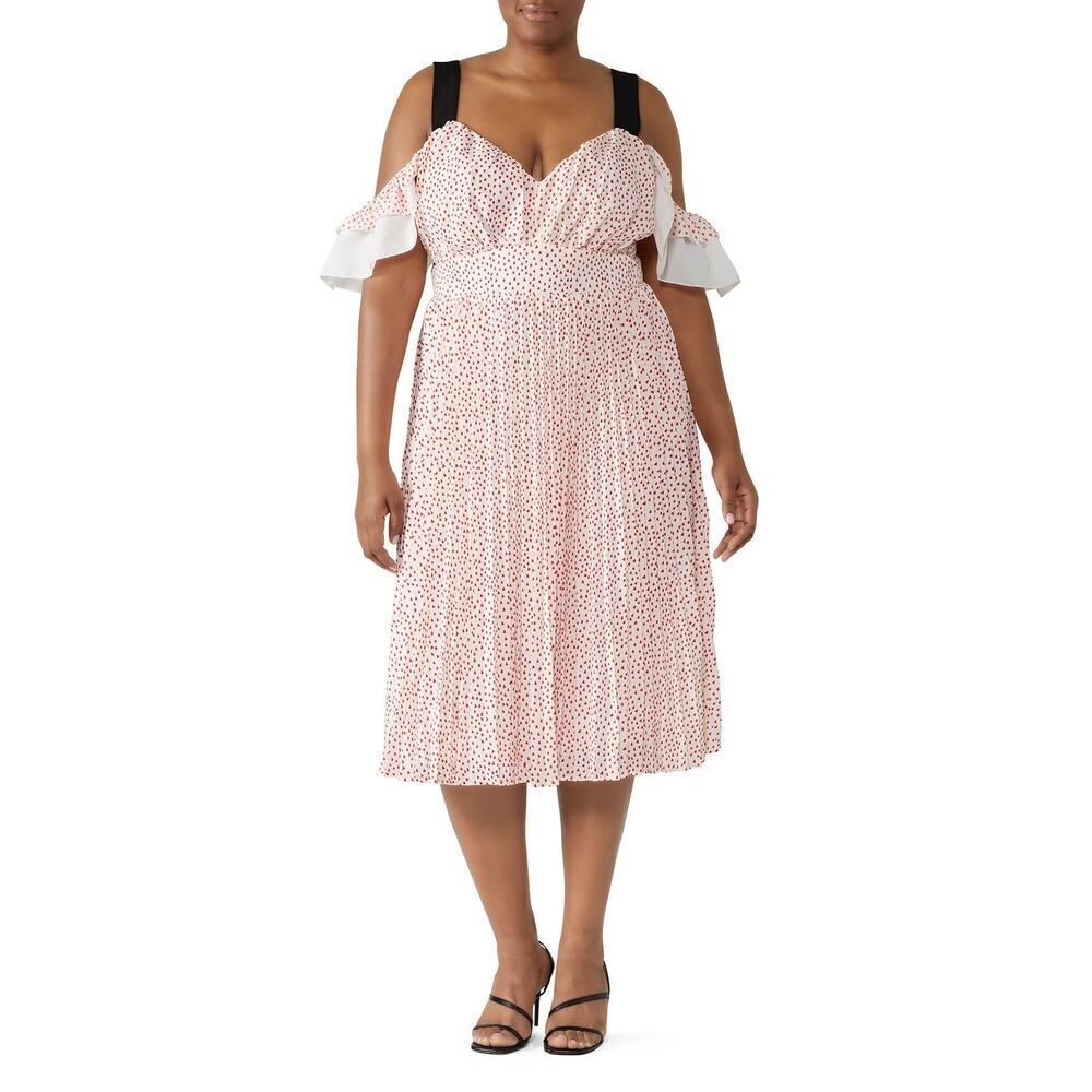 Eloquii Printed Midi Dress Women's Plus 18 White Red Hearts Cold Shoulder RTR